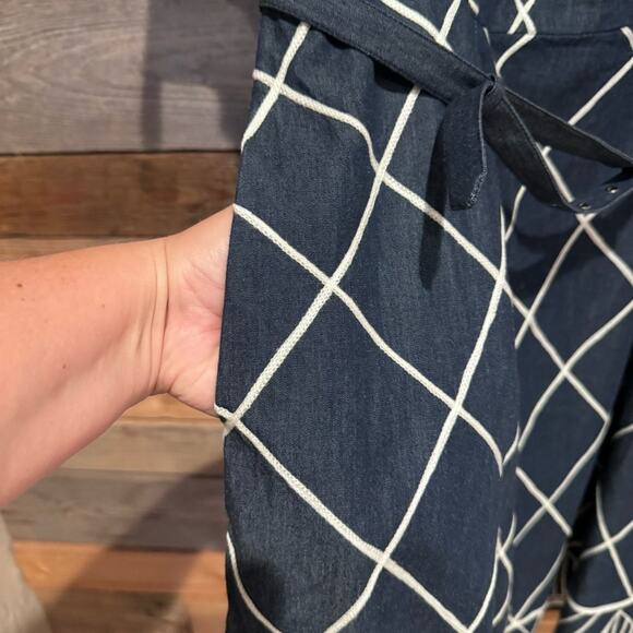 eShakti Embellished Cotton Chambray Belted Short Sleeve Midi Dress Modest Dressy - Picture 7 of 14